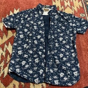 Denim and flower button up with flower pattern size Medium